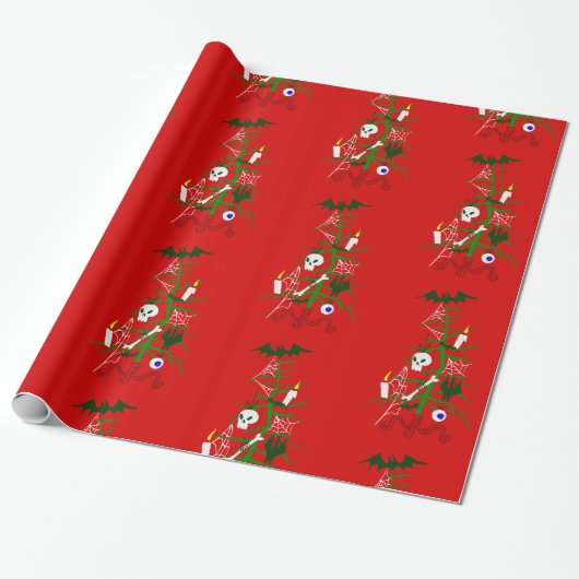 lelijke kerstboom schedelvleermuis cadeaupapier (Uitgerold)