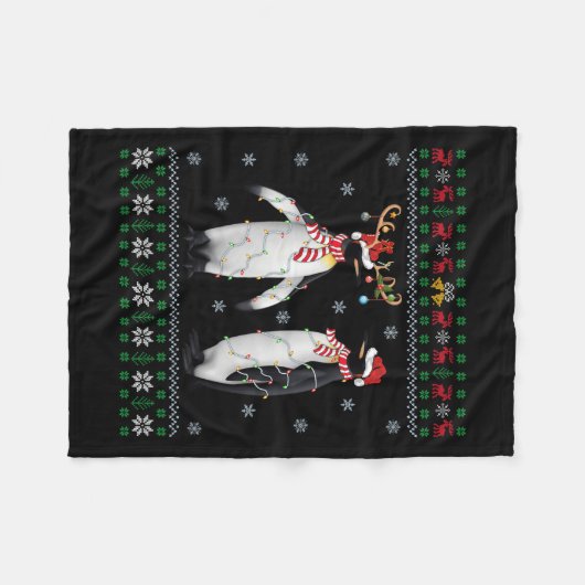 Lelijke kerstboom verlicht kerstmuts pinguïn vogel fleece deken (Voorkant (Horizontaal))