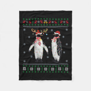Lelijke kerstboom verlicht kerstmuts pinguïn vogel fleece deken