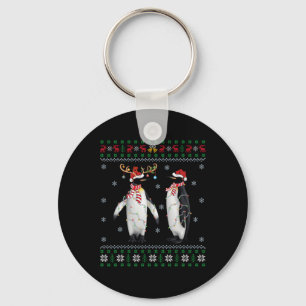 Lelijke kerstboom verlicht kerstmuts pinguïn vogel sleutelhanger