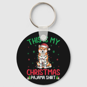 Lelijke kerstboom verlicht Santa Akita Inu Dog Ker Sleutelhanger