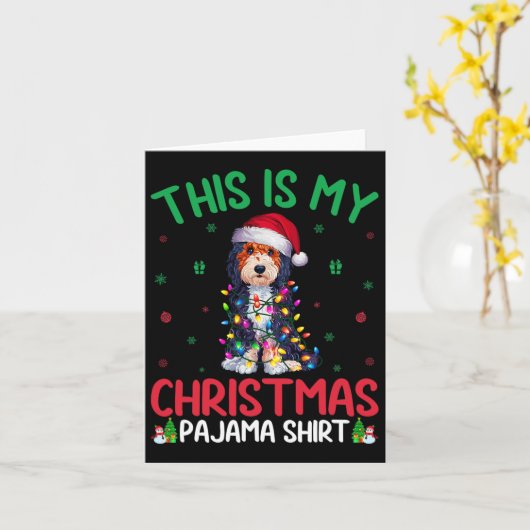 Lelijke kerstboom verlicht Santa Bernedoodle Dog C Kaart (Gele Bloem)