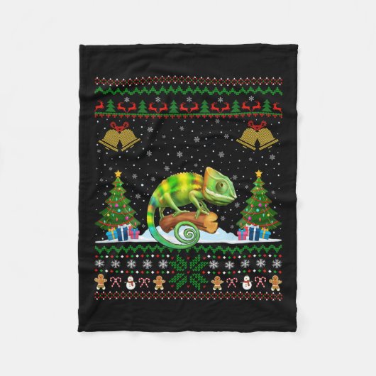 Lelijke kerstboom Verlicht Santa Hat Chameleon Ker Fleece Deken (Voorkant)