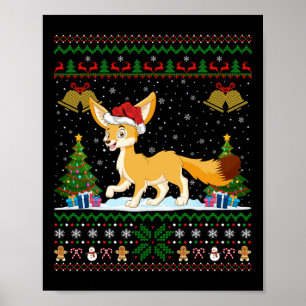 Lelijke kerstboom Verlicht Santa Hat Fennec Fox Ke Poster