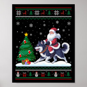 Lelijke kerstboom verlichting Santa Riding Alaskan Poster