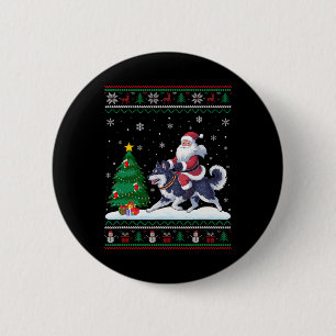 Lelijke kerstboom verlichting Santa Riding Alaskan Ronde Button 5,7 Cm