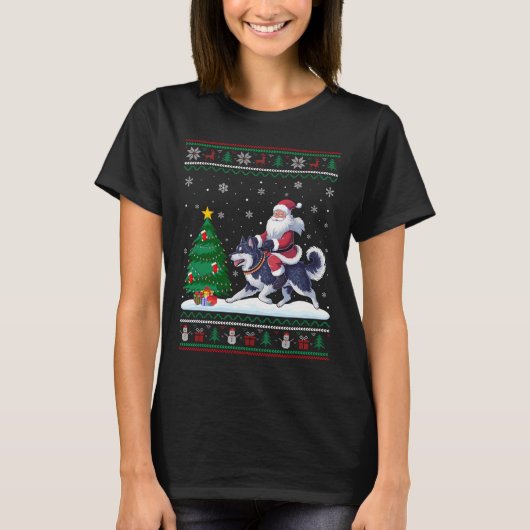Lelijke kerstboom verlichting Santa Riding Alaskan T-shirt (Voorkant)