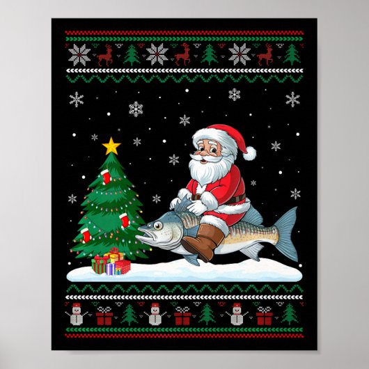 Lelijke kerstboomlichten Kerstman Riding Bonef Poster (Voorkant)