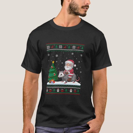 Lelijke kerstboomlichten Kerstman rijden Oposs T-shirt (Voorkant)