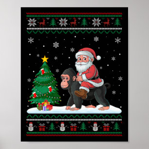 Lelijke kerstboomlichten Kerstman Rijdende Aap Poster