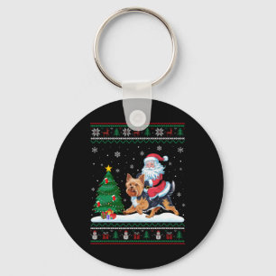 Lelijke kerstboomverlichting Kerstman Riding Yorki Sleutelhanger