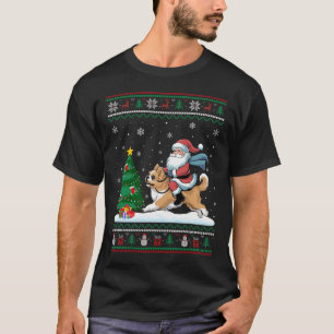 Lelijke kerstboomverlichting Kerstman rijden Lhasa T-shirt