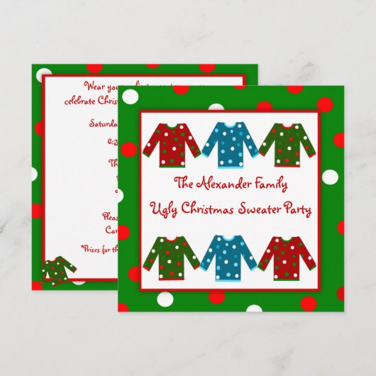 Lelijke kerstfeestdag met rode groene poka-stippen kaart (Voorkant / Achterkant)