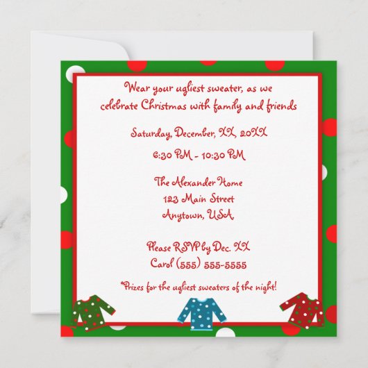 Lelijke kerstfeestdag met rode groene poka-stippen kaart (Achterkant)