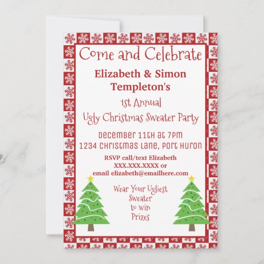 Lelijke kerstfeestdag Rood en Wit Kaart (Voorkant)