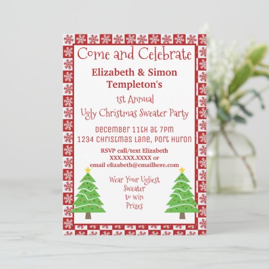 Lelijke kerstfeestdag Rood en Wit Kaart (Staand voorkant)