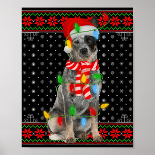 Lelijke Kersthond Lichtjes Kerstman Hoed Blauwe He Poster
