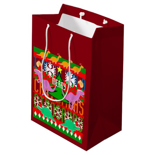 Lelijke kerstkeuken Pattern Cute Dinosaurs Medium Cadeauzakje (Achterkant Gekanteld)