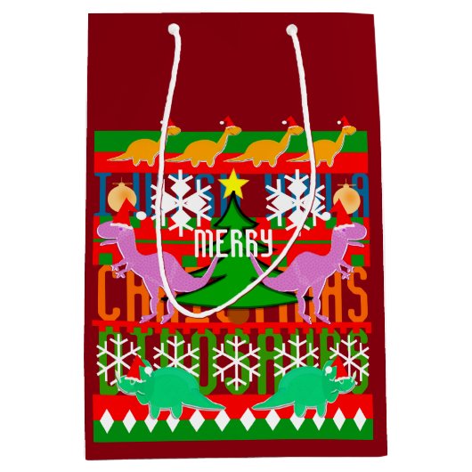 Lelijke kerstkeuken Pattern Cute Dinosaurs Medium Cadeauzakje (Voorkant)