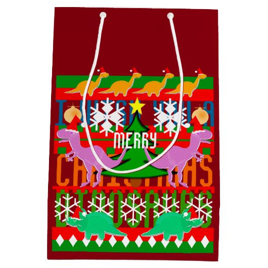 Lelijke kerstkeuken Pattern Cute Dinosaurs Medium Cadeauzakje (Achterkant)