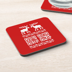 Lelijke kerstkeuken QR Code Happy Nieuwjaar! Bier Onderzetter