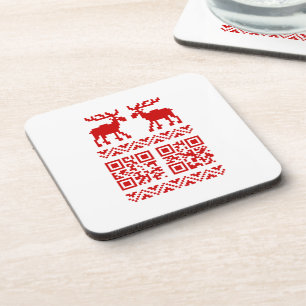 Lelijke kerstkeuken QR Code Happy Nieuwjaar! Bier Onderzetter