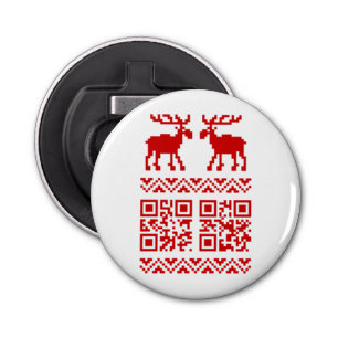 Lelijke kerstkeuken QR Code Happy Nieuwjaar! Button Flesopener