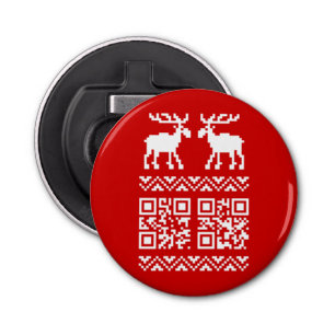 Lelijke kerstkeuken QR Code Happy Nieuwjaar! Button Flesopener