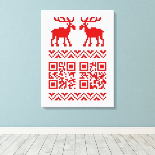Lelijke kerstkeuken QR Code Happy Nieuwjaar! Canvas Afdruk (Insitu (Houten vloer))