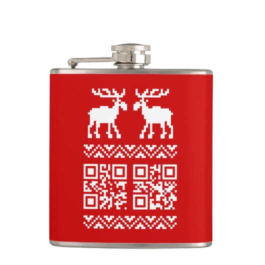 Lelijke kerstkeuken QR Code Happy Nieuwjaar! Heupfles (Voorkant)