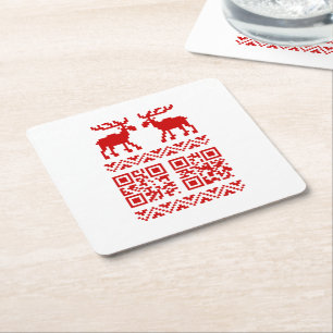 Lelijke kerstkeuken QR Code Happy Nieuwjaar! Kartonnen Onderzetters