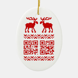 Lelijke kerstkeuken QR Code Happy Nieuwjaar! Keramisch Ornament