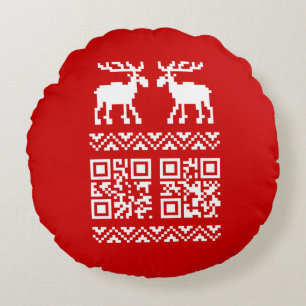 Lelijke kerstkeuken QR Code Happy Nieuwjaar! Rond Kussen