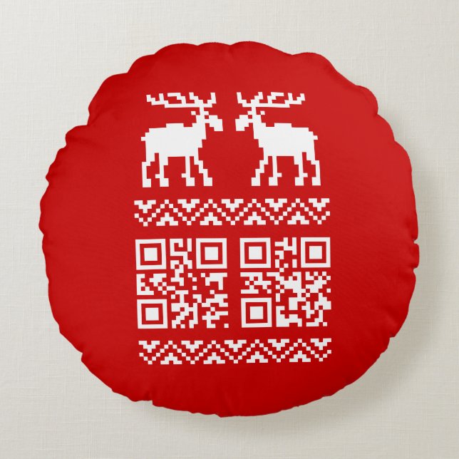 Lelijke kerstkeuken QR Code Happy Nieuwjaar! Rond Kussen (Voorkant)
