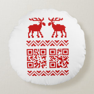 Lelijke kerstkeuken QR Code Happy Nieuwjaar! Rond Kussen