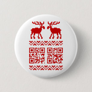 Lelijke kerstkeuken QR Code Happy Nieuwjaar! Ronde Button 5,7 Cm