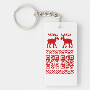 Lelijke kerstkeuken QR Code Happy Nieuwjaar! Sleutelhanger