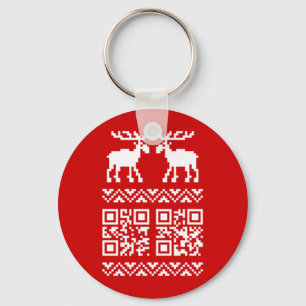 Lelijke kerstkeuken QR Code Happy Nieuwjaar! Sleutelhanger