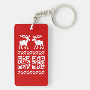 Lelijke kerstkeuken QR Code Happy Nieuwjaar! Sleutelhanger