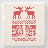 Lelijke kerstkeuken QR Code Happy Nieuwjaar! Stenen Onderzetter (Voorkant)