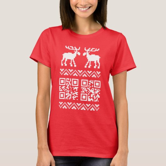 Lelijke kerstkeuken QR Code Happy Nieuwjaar! T-shirt (Voorkant)
