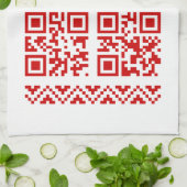 Lelijke kerstkeuken QR Code Happy Nieuwjaar! Theedoek (Gevouwen)