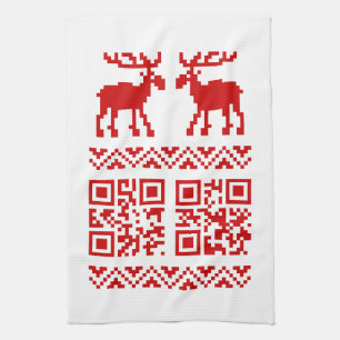 Lelijke kerstkeuken QR Code Happy Nieuwjaar! Theedoek