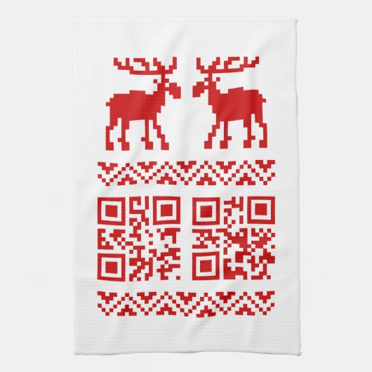 Lelijke kerstkeuken QR Code Happy Nieuwjaar! Theedoek (Verticaal)