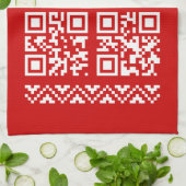 Lelijke kerstkeuken QR Code Happy Nieuwjaar! Theedoek (Gevouwen)