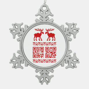 Lelijke kerstkeuken QR Code Happy Nieuwjaar! Tin Sneeuwvlok Ornament
