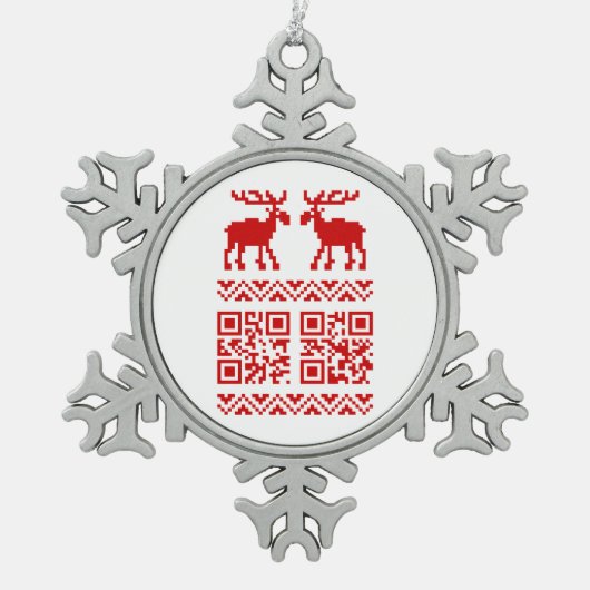 Lelijke kerstkeuken QR Code Happy Nieuwjaar! Tin Sneeuwvlok Ornament (Voorkant)