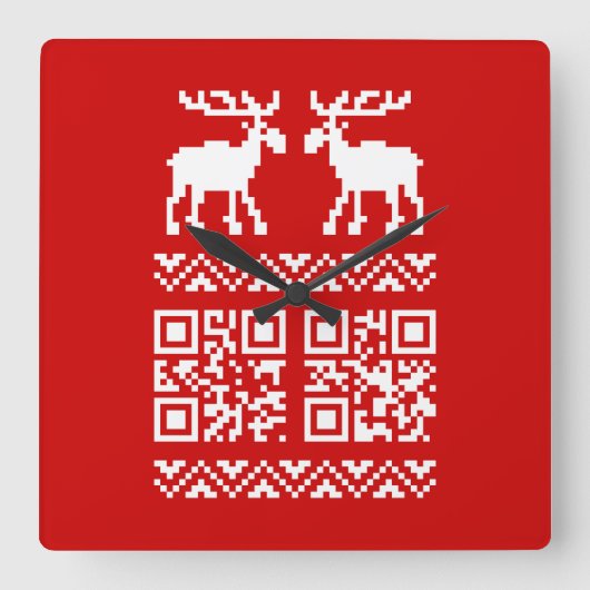Lelijke kerstkeuken QR Code Happy Nieuwjaar! Vierkante Klok (Voorkant)