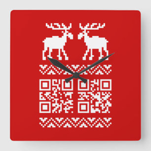 Lelijke kerstkeuken QR Code Happy Nieuwjaar! Vierkante Klok