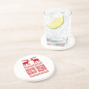 Lelijke kerstkeuken QR Code Happy Nieuwjaar! Zandsteen Onderzetter